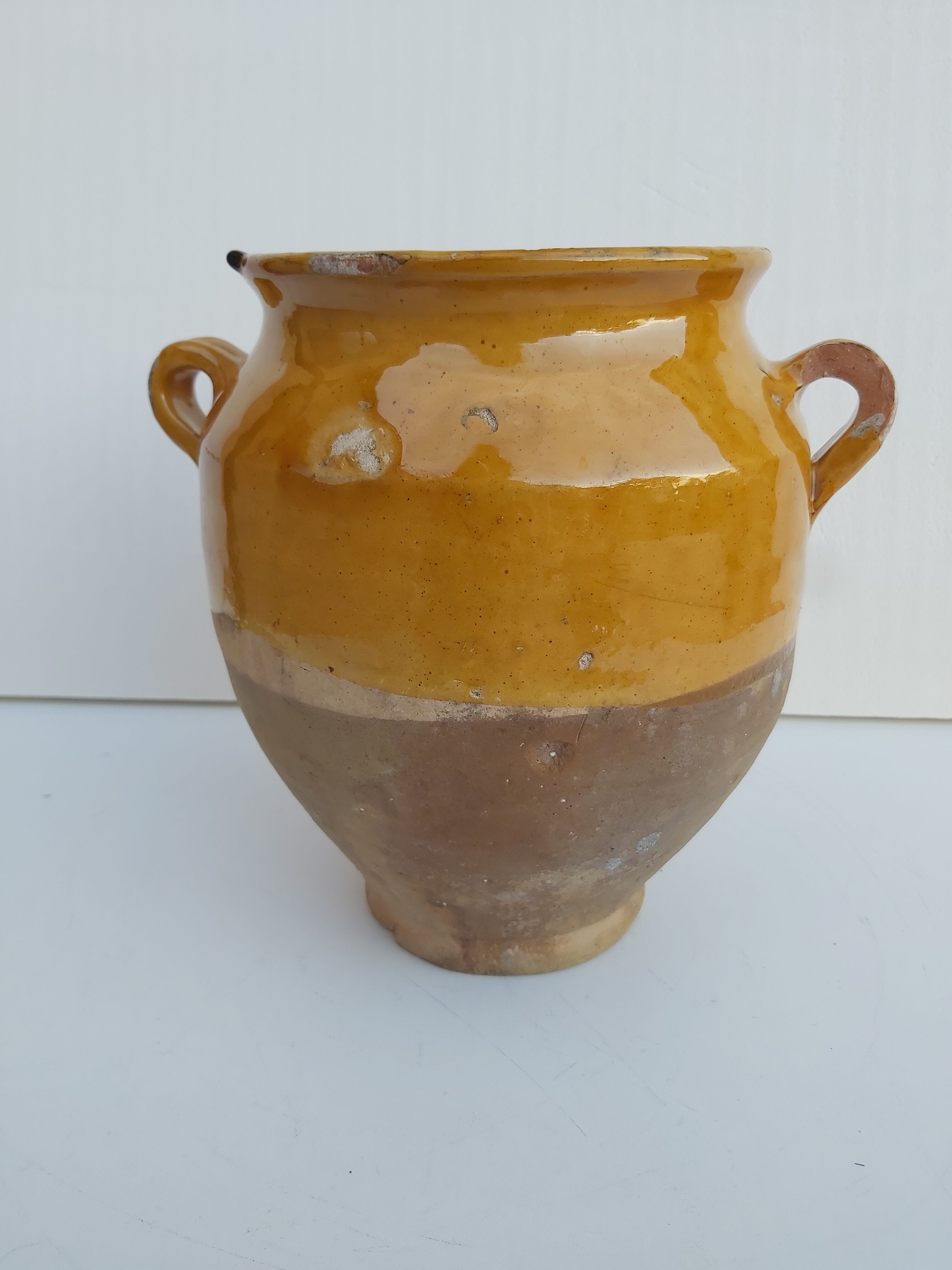 Yellow glazed grease pot XIX th South-West