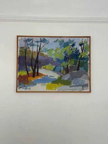 Original Swedish oil on canvas – “Saltsjöbadssommer” by Gustaf Höglund – 1969 – vintage & framed – 51 × 67 cm