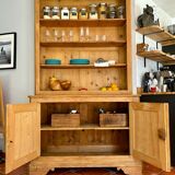 Buffet ancien à deux corps, vaisselier en chêne massif