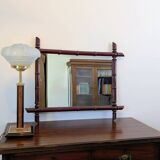 Vintage mirror with a bamboo effect in burgundy, chic exotic style - 79 x 64 cm