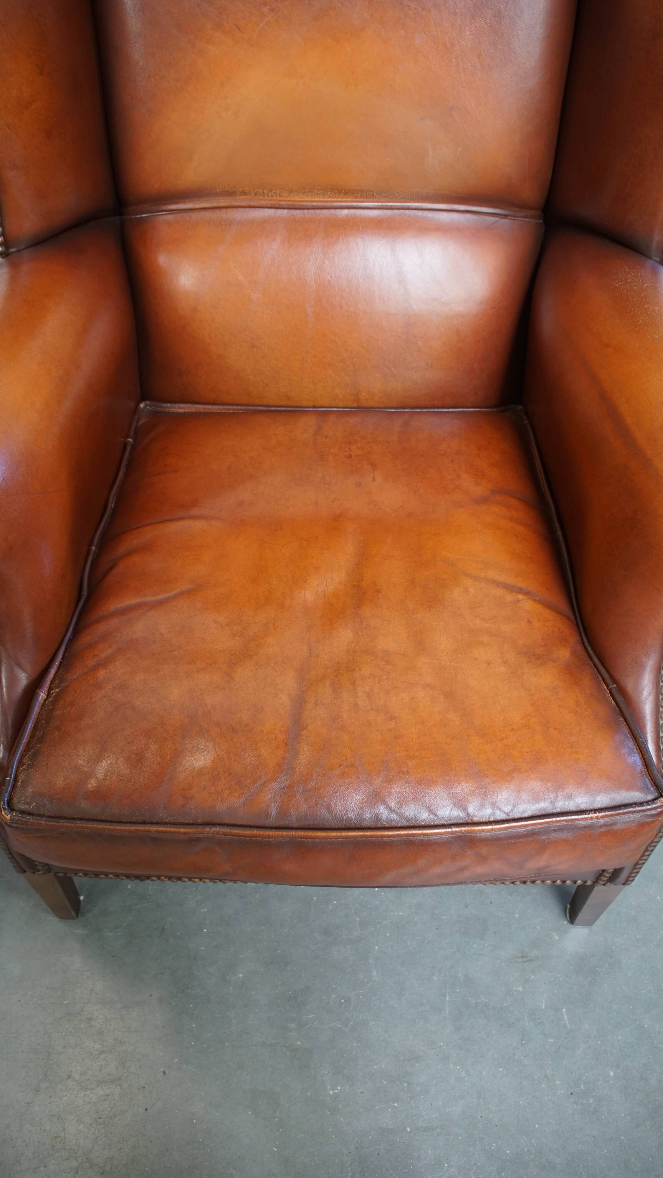 Set of 2 English style sheepskin leather wingback armchairs
