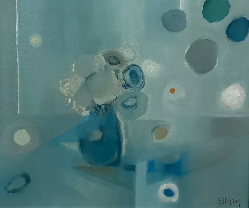 Mid Century Modern Oil Painting Still Life on Canvas