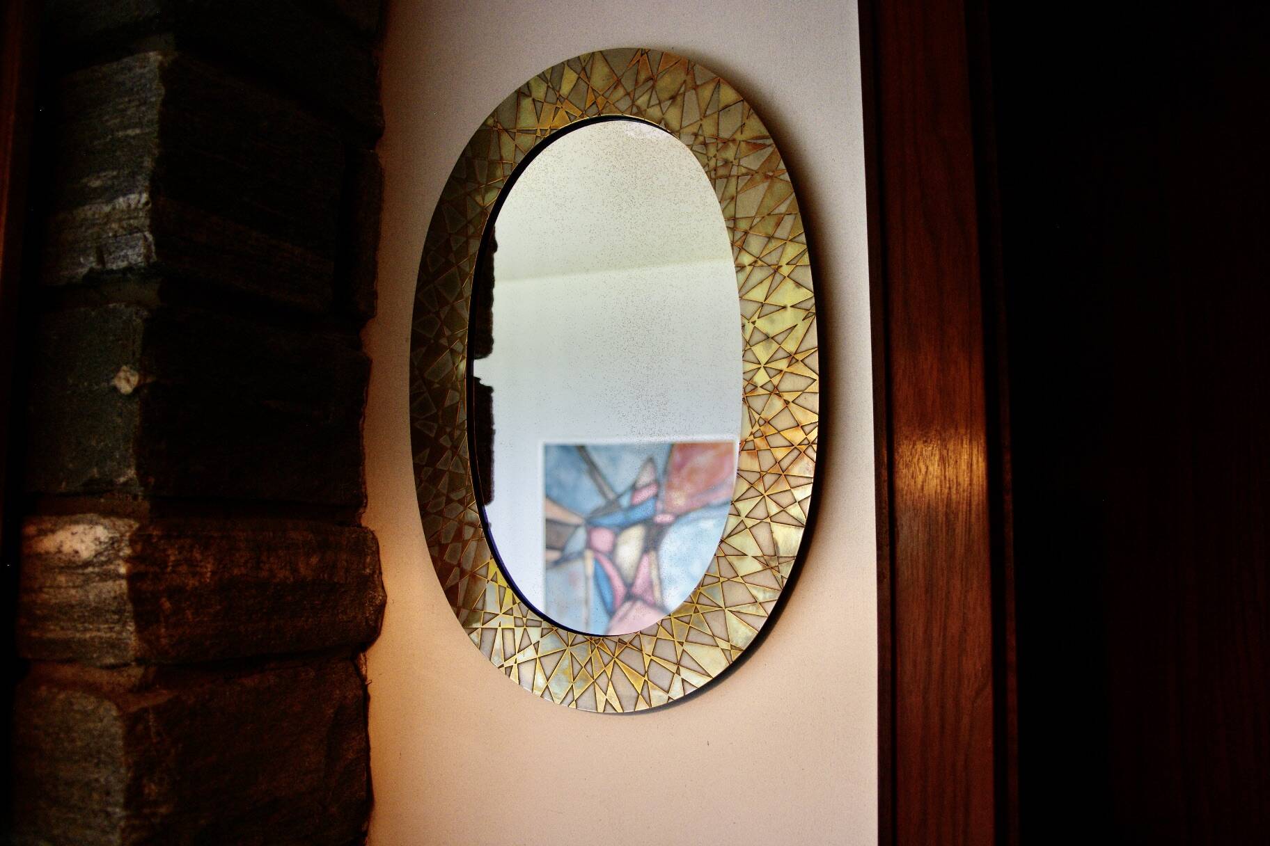 Vintage brass mirror by thomas pysse dk denmark 1950