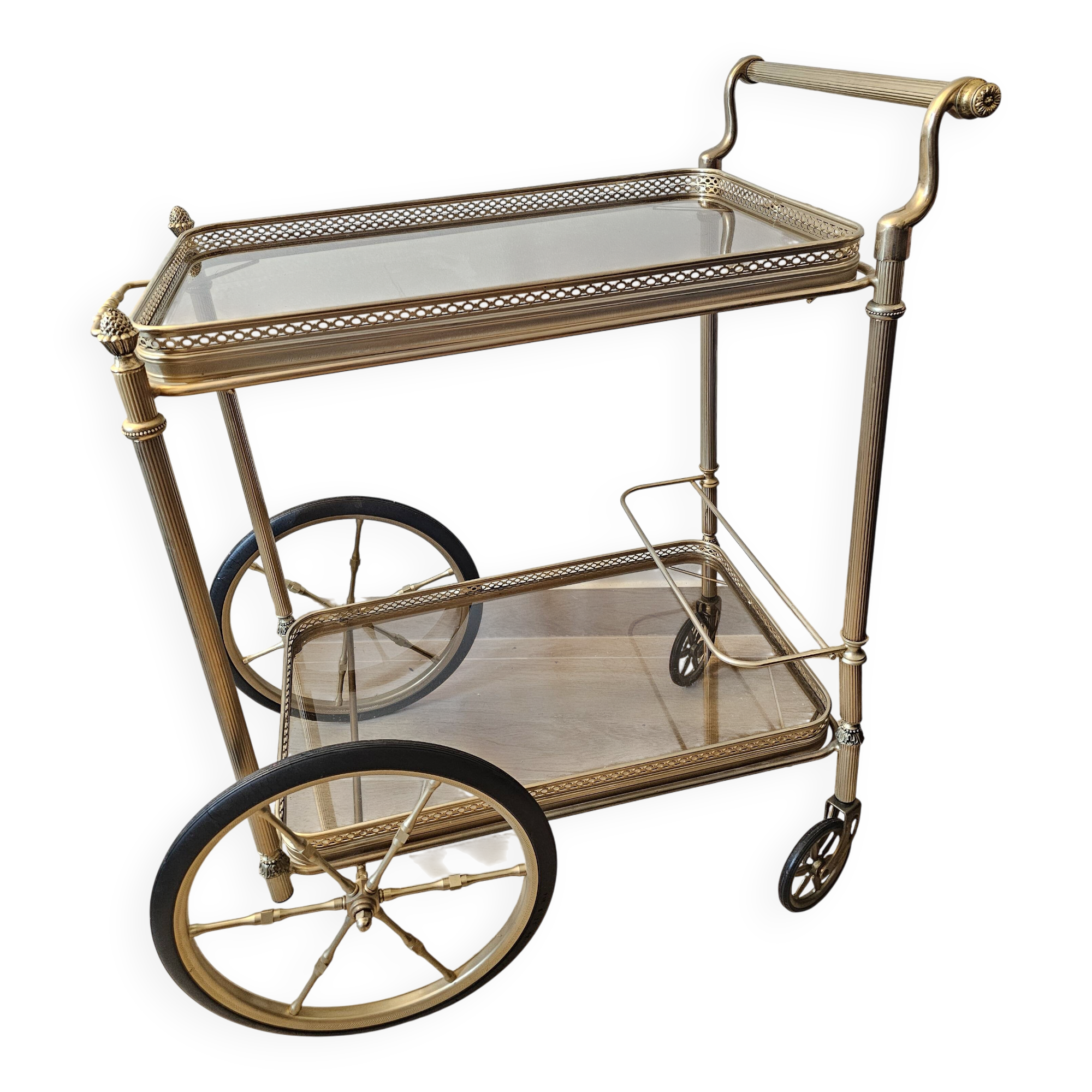 Desserte roulante vintage en laiton – Style Maison Jansen