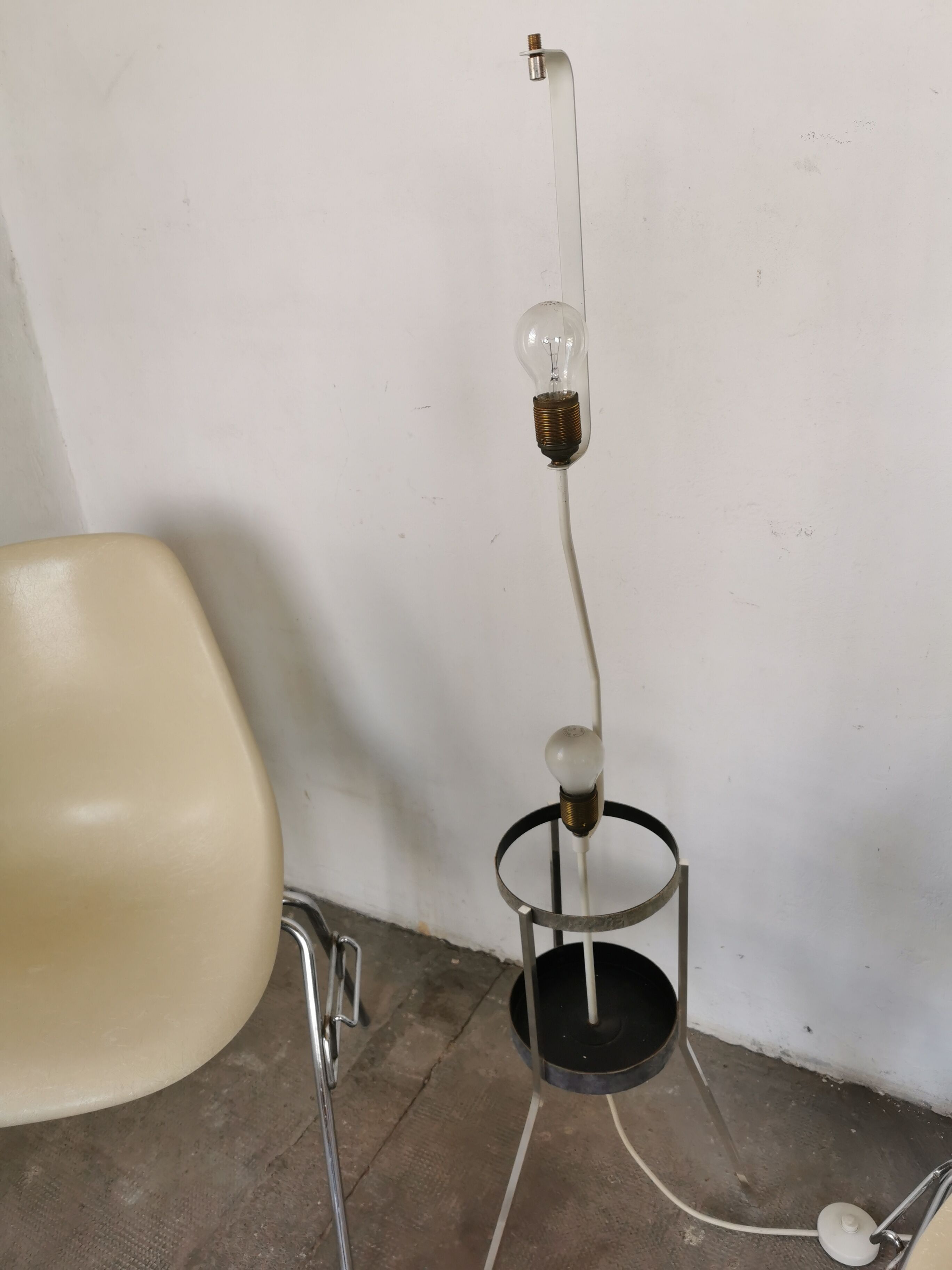 Floor lamp seventies totem, chrome and suede