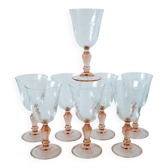 Set of 8 two-tone Rosaline wine glasses France 1960-1970