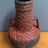 Fat Lava vase in red and black West Germany pottery