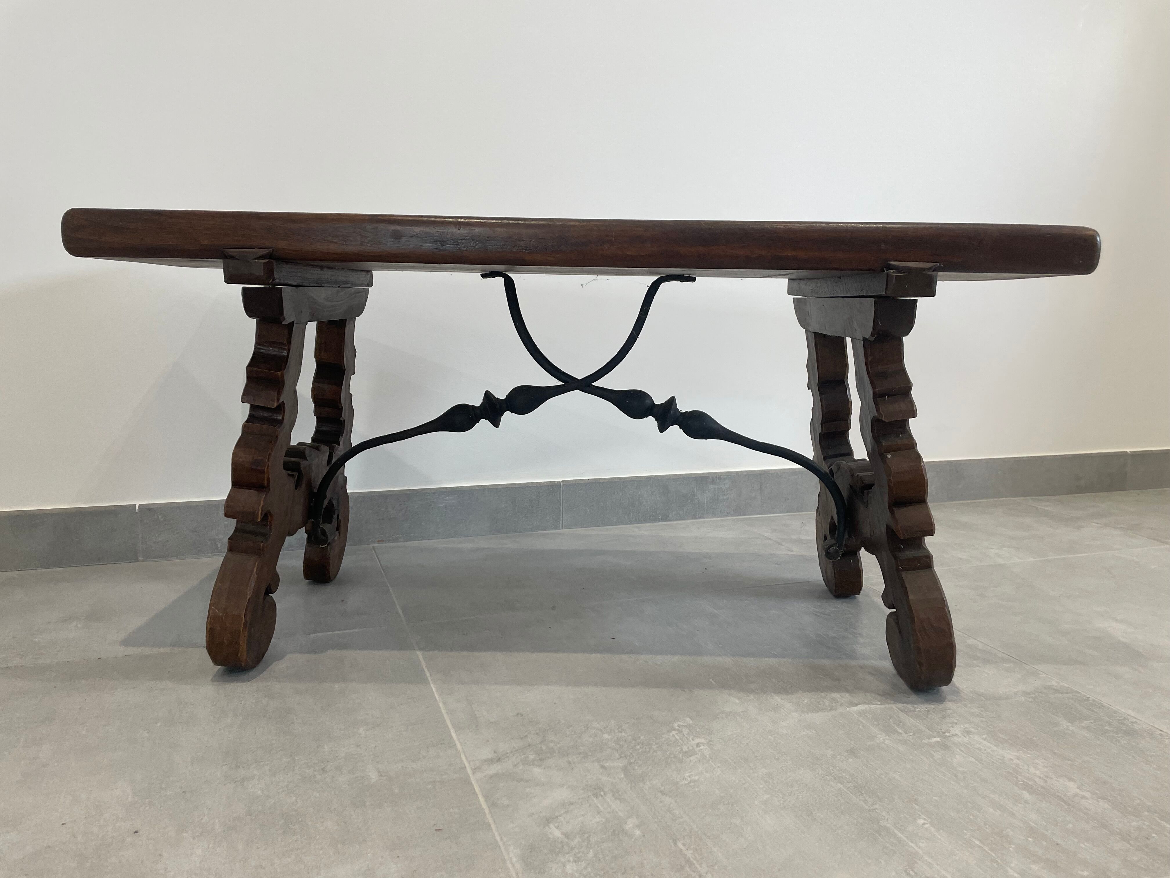 Coffee table wood and wrought iron