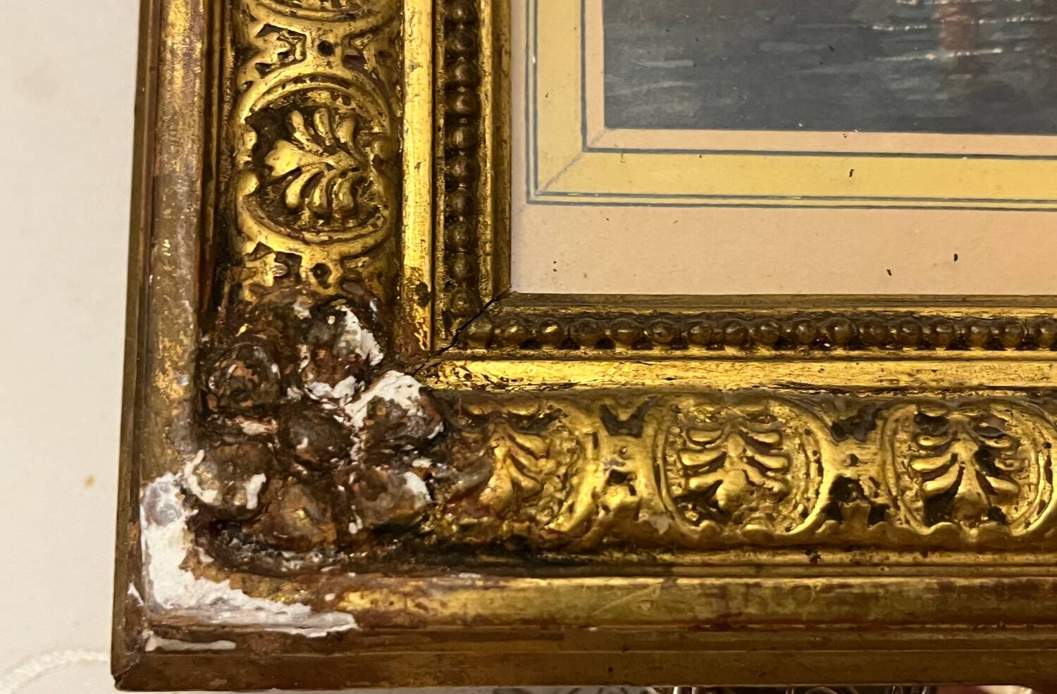 Framed antique engraving under glass