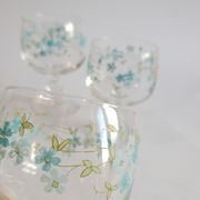 Set of 4 glasses with feet model Véronica Forget-me-nots France vintage