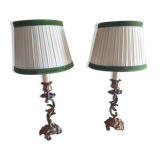 Pair of bronze lamps with lampshades