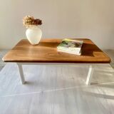 Restored antique coffee table – Natural oak and cream legs