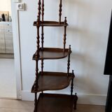Vintage corner shelf on legs 5 levels turned wood