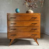 Commode vintage en chêne 4 tiroirs pied compas