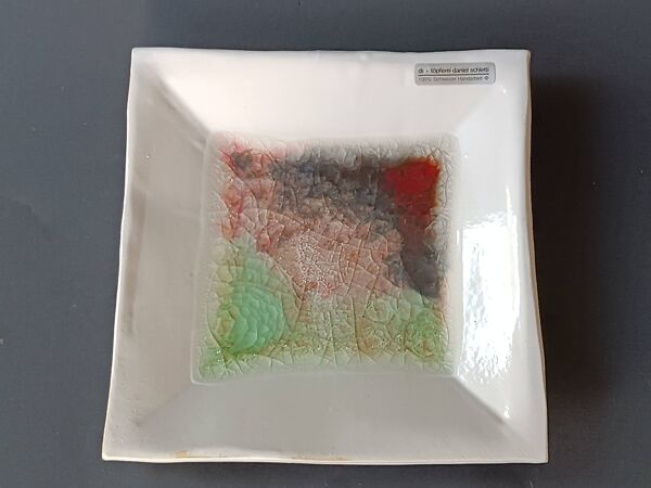 Vide poche en céramique blanc et verre cristallisé vert Daniel Schletti