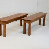 Pair of brutalist benches. Wood. France. Circa 1960.