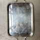 Rectangular silver-plated metal tray with a striated and shell design