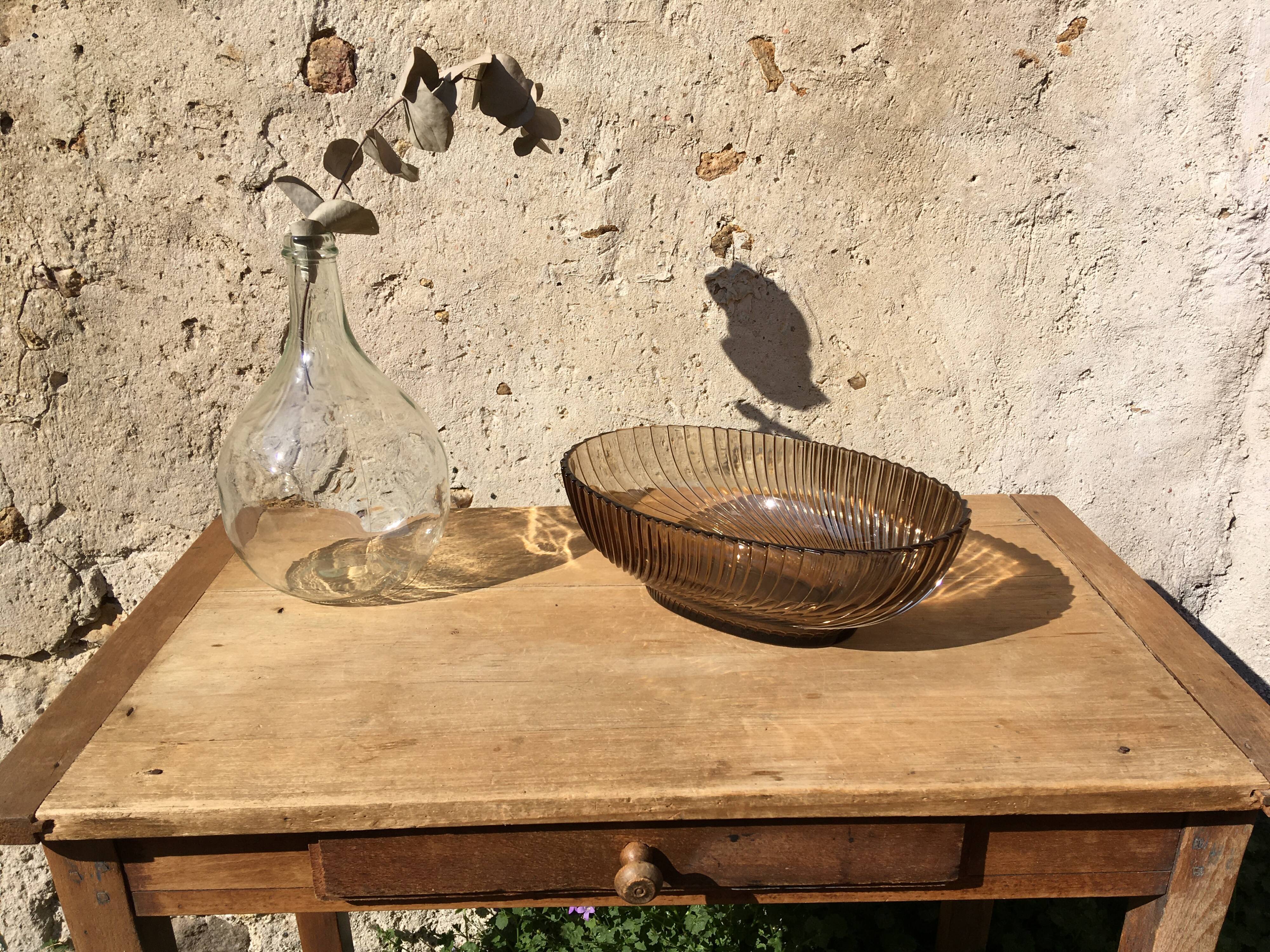 Smoked glass fruit basket in the 70s