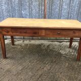 Antique solid cherry farmhouse table with 2 front drawers.
