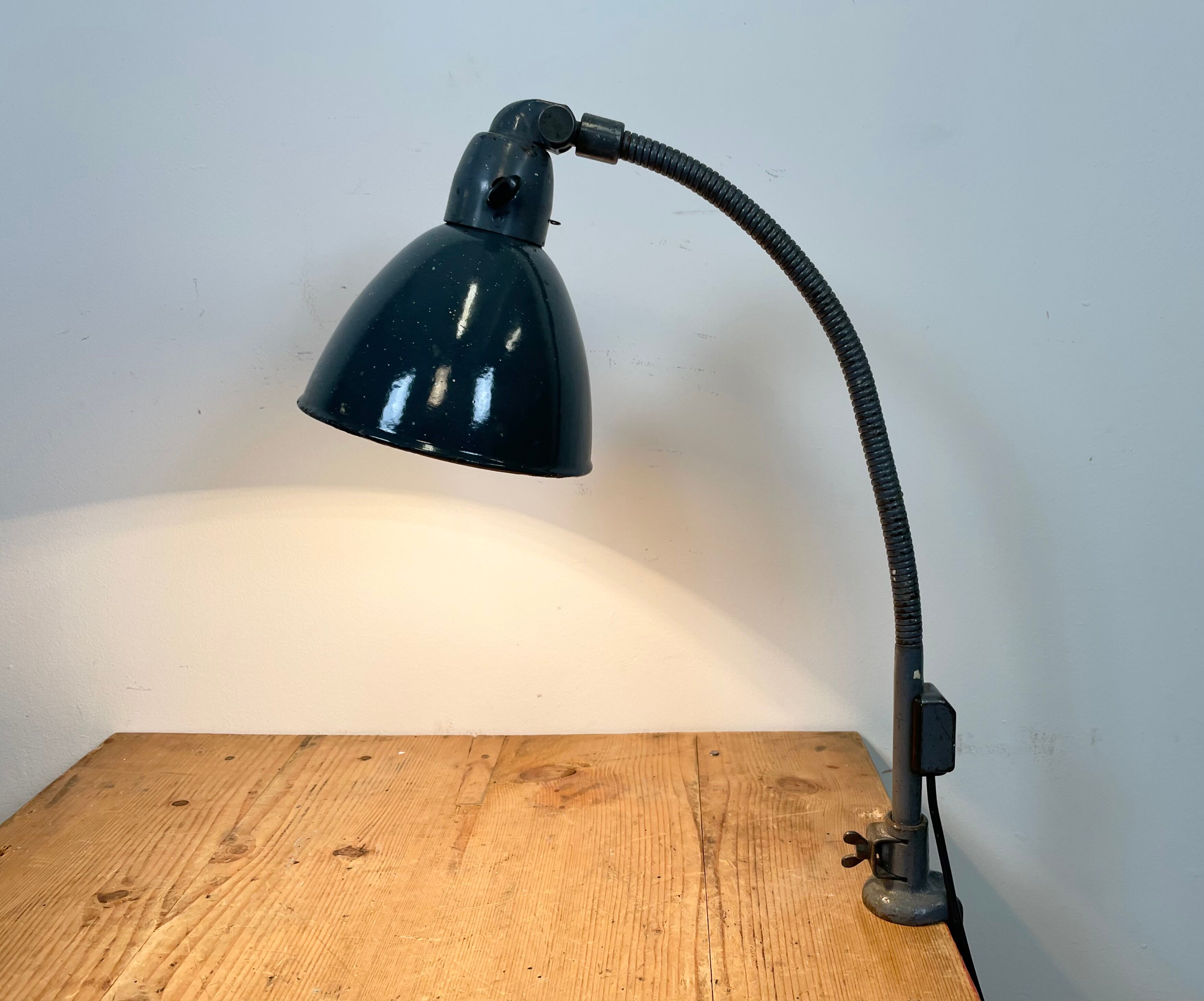 Industrial Grey Enamel Gooseneck Desk Lamp from Siemens, 1950s