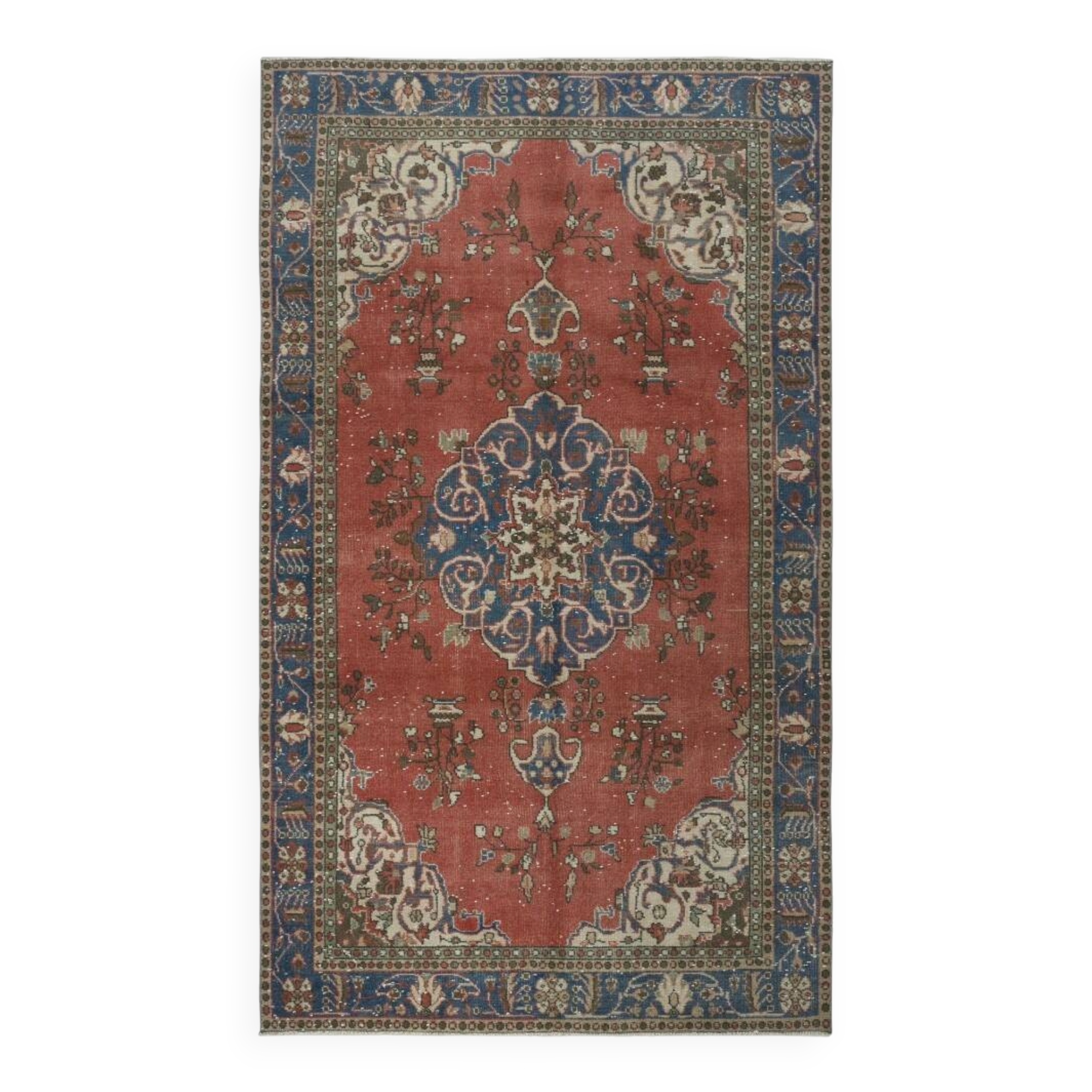Vintage Handmade Turkish Wool Area Rug with Medallion Design