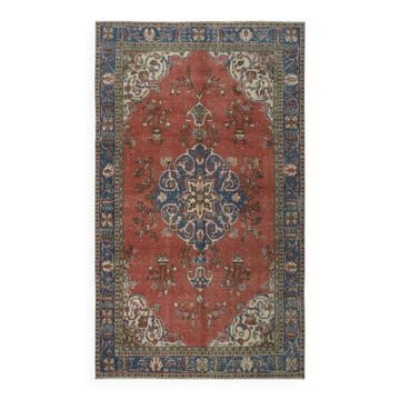 Vintage Handmade Turkish Wool Area Rug with Medallion Design