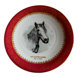 Assiette porcelaine déco cheval. Bordure fine dorée
