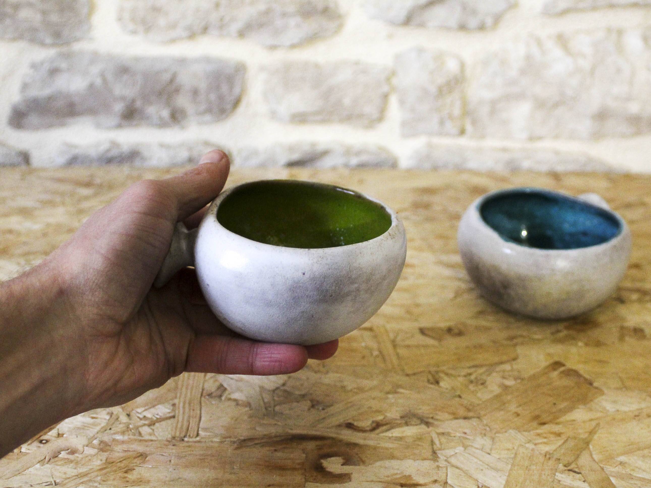Pair of Frères Cloutier ceramic cups