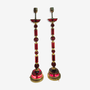 Pair of red-ruby crystal lamps