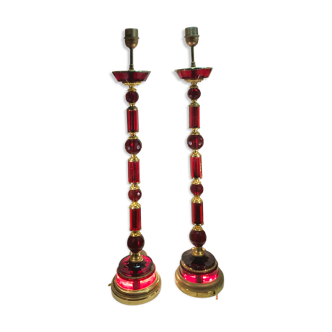 Pair of red-ruby crystal lamps