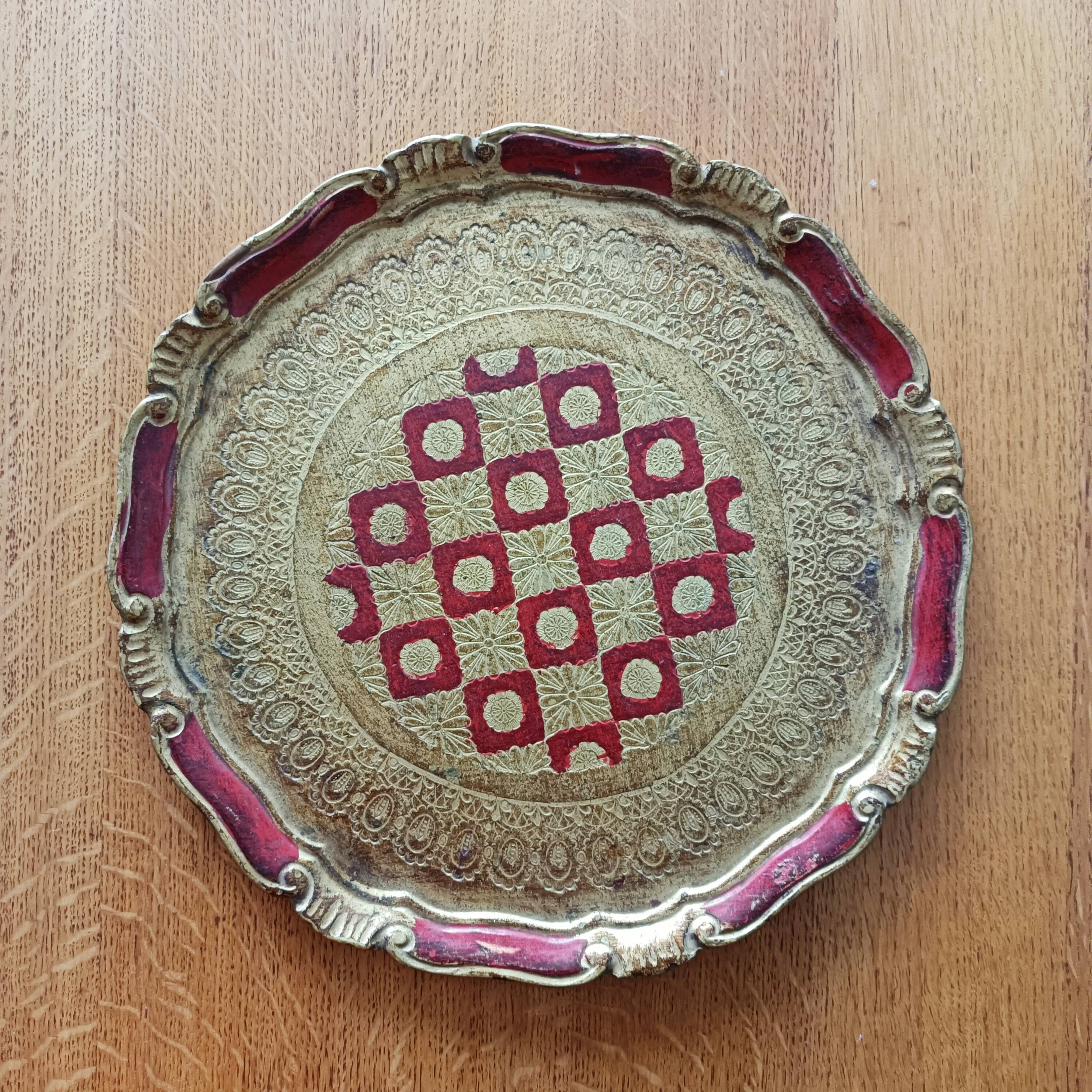 Red and gold Florentine tray