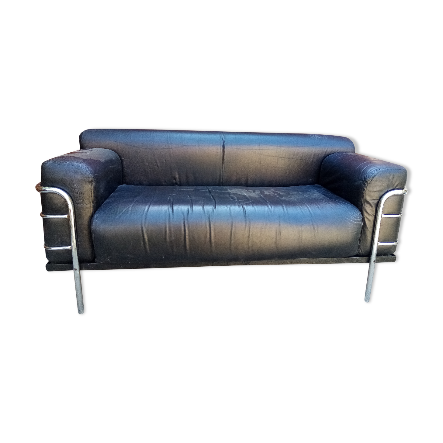 Vintage leather and chrome sofa