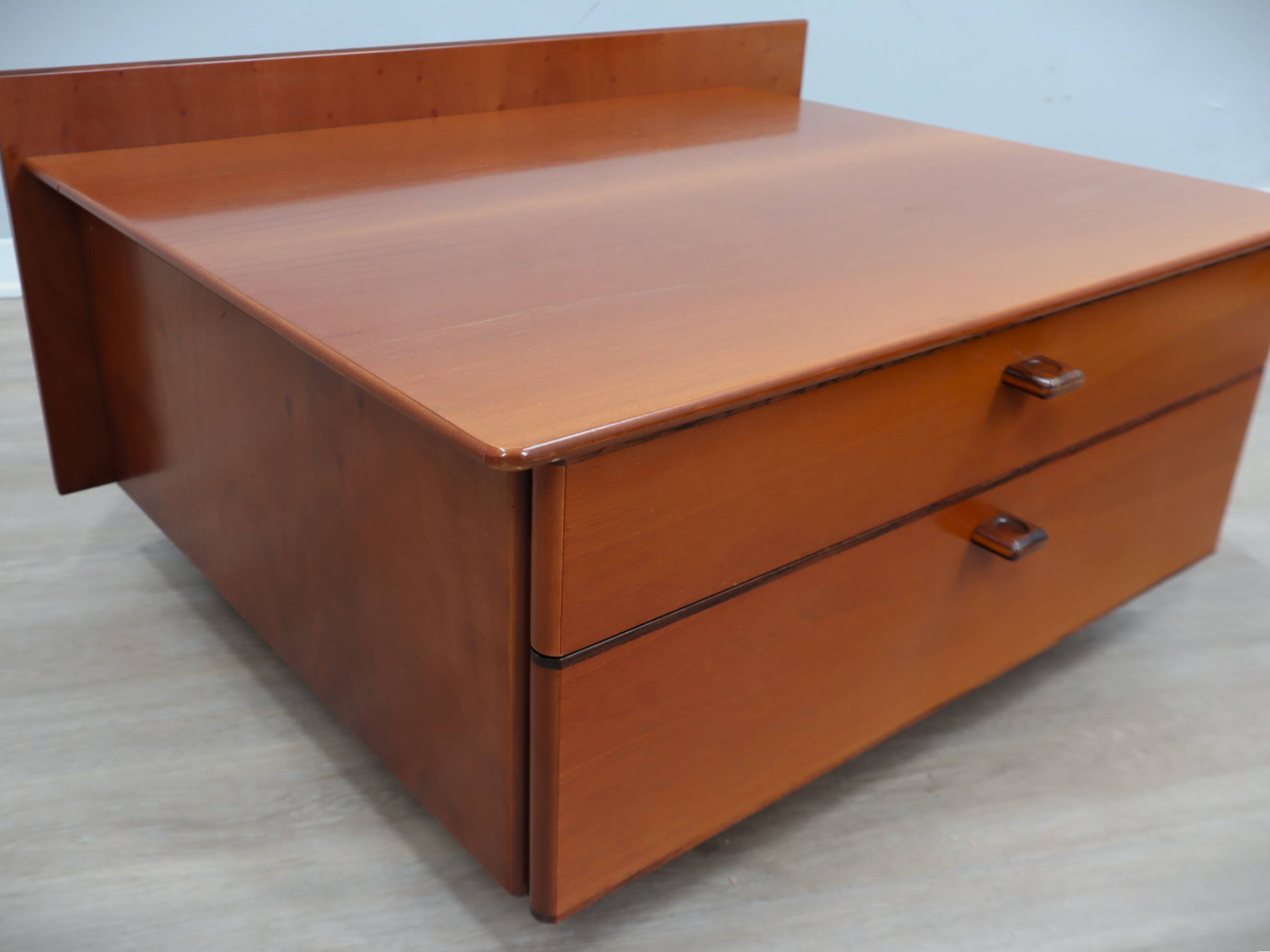 Pair of Stildomus walnut bedside tables with wheels 1970s