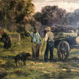 Clément Quinton (1851-1920), large oil on canvas "Forestiers"