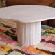 Organic shape travertine coffee table