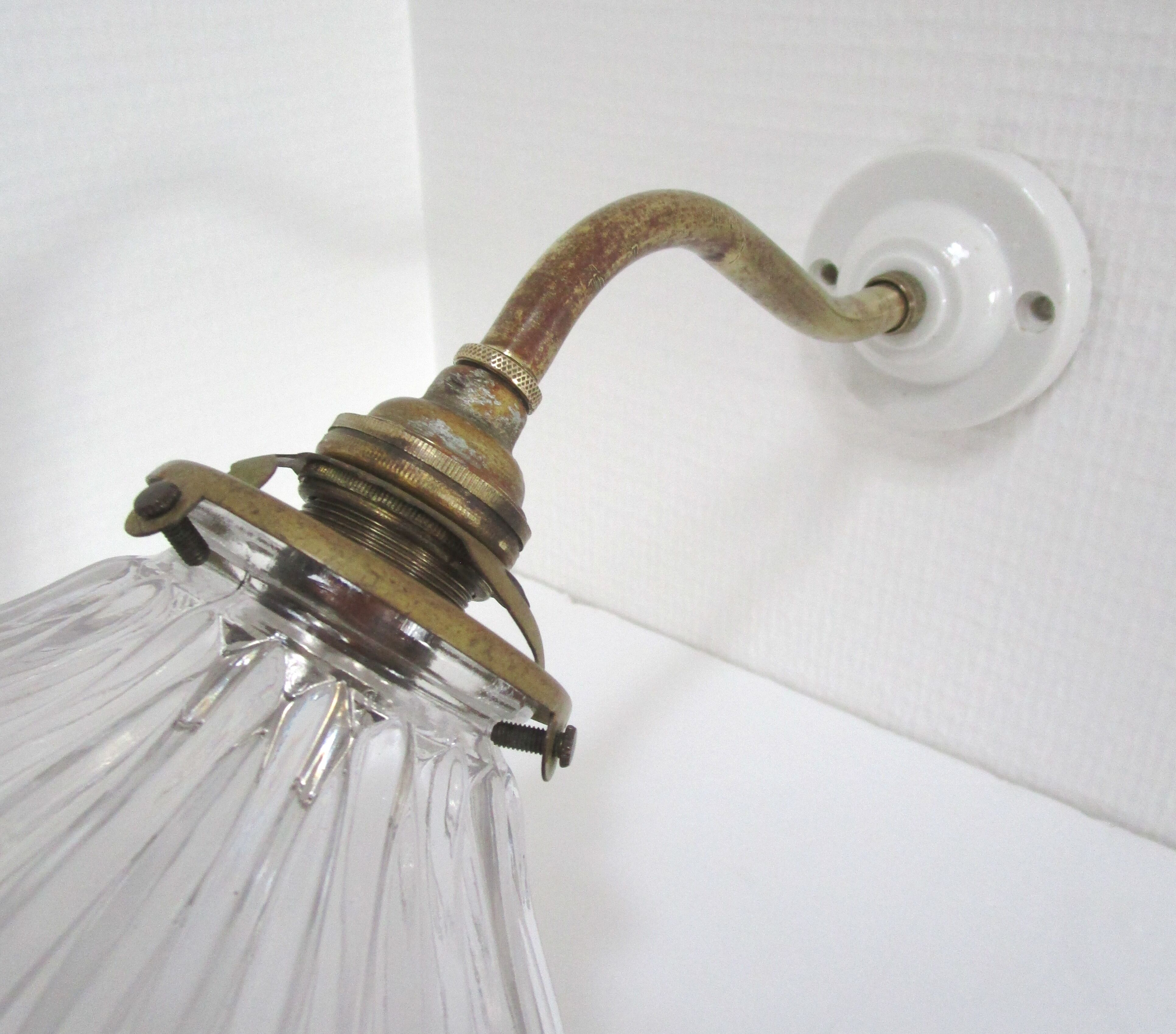 Holophane brass and porcelain glass