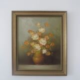 Huile sur toile encadrée bouquet de fleurs