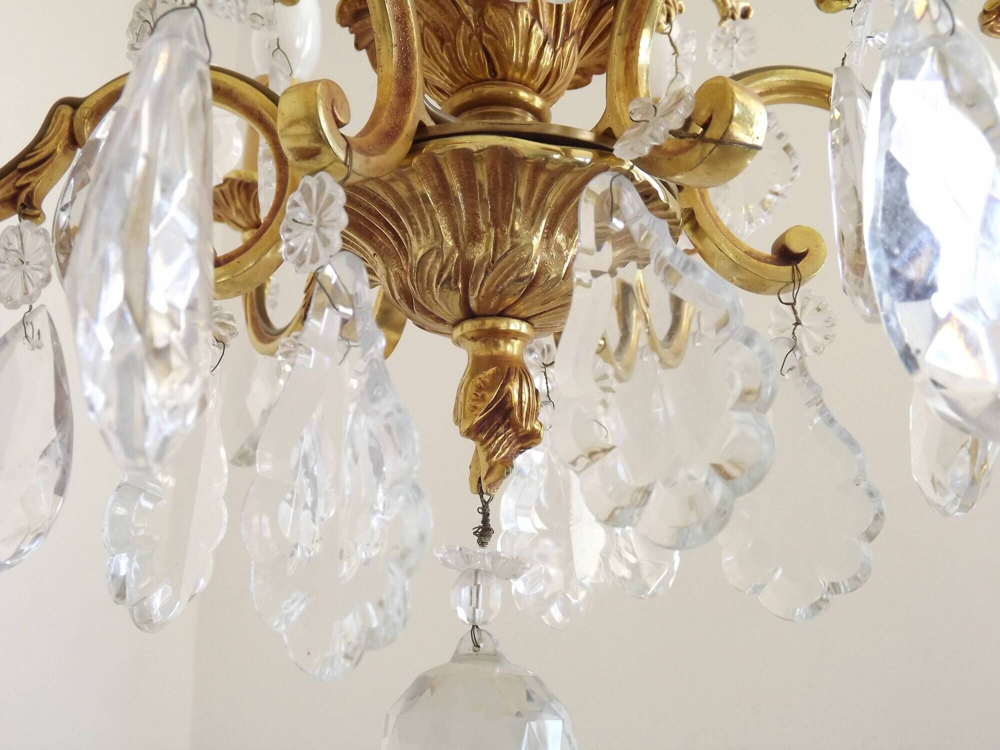 Mid Century Louis XV style cage chandelier - 6 arms - Brass and Crystal