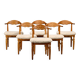 Henning Kjærnulf brutalist dining chairs set in Oak and Sheepskin, Denmark