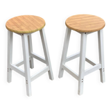 Pair of white and wood effect round stools