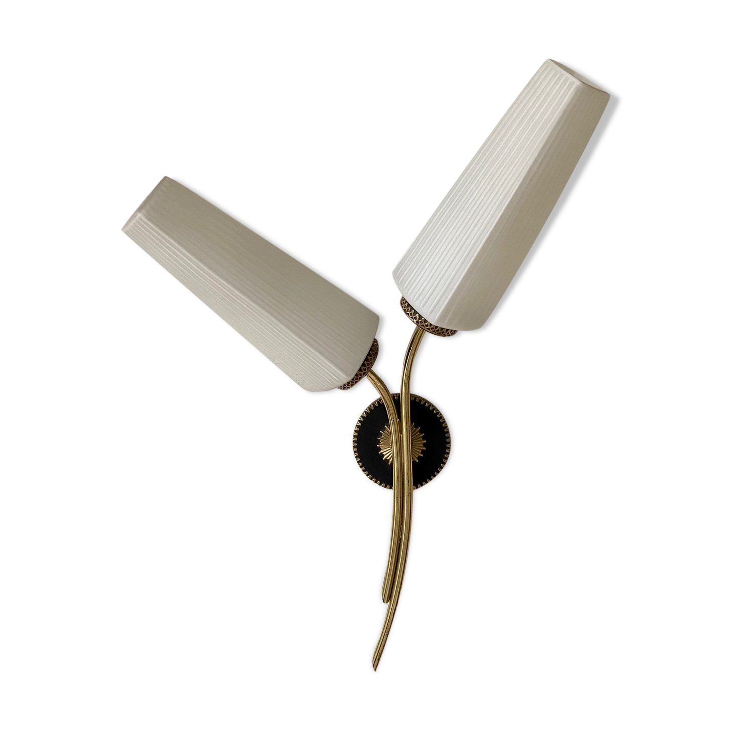 Black and gold metal wall and white opalines sconce