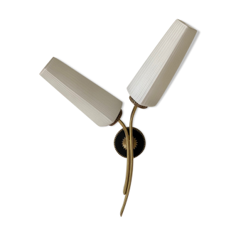 Black and gold metal wall and white opalines sconce