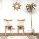 Pair of Scandinavian chair fabric light wood flower feet compasses