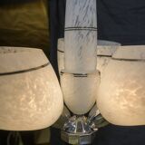 Art Deco chandelier/suspension with 3 domes in mixed glass and chrome metal