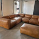 Modular corner sofa + pouf/ottoman in cognac Buffalo leather