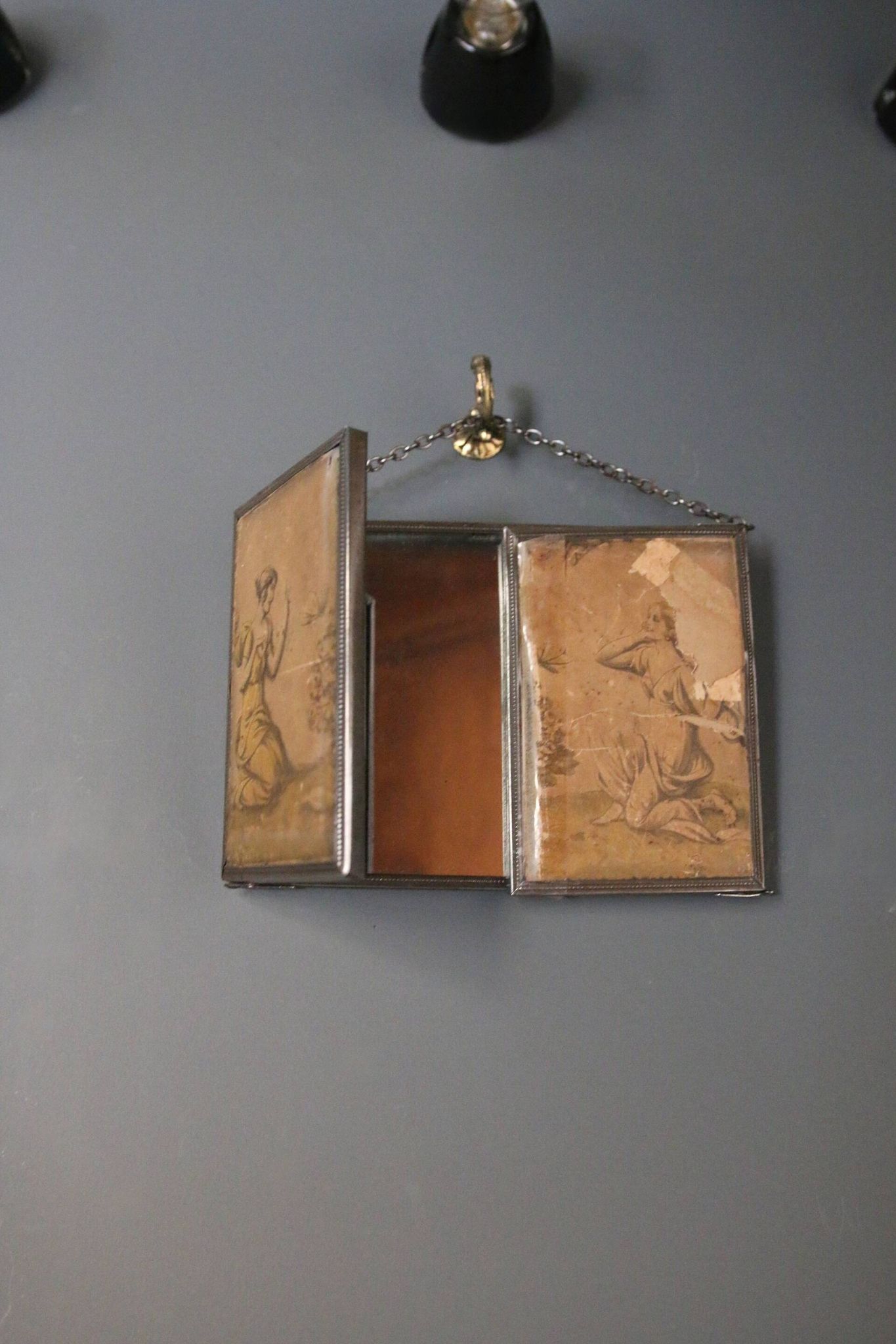 Antique barber triptych mirror, Art Nouveau, circa 1900