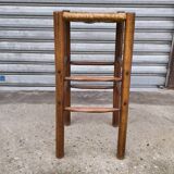 Solid wood and straw stool 1960