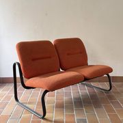 Strafor 2-seater bench, orange wool and sled base, 1970s.