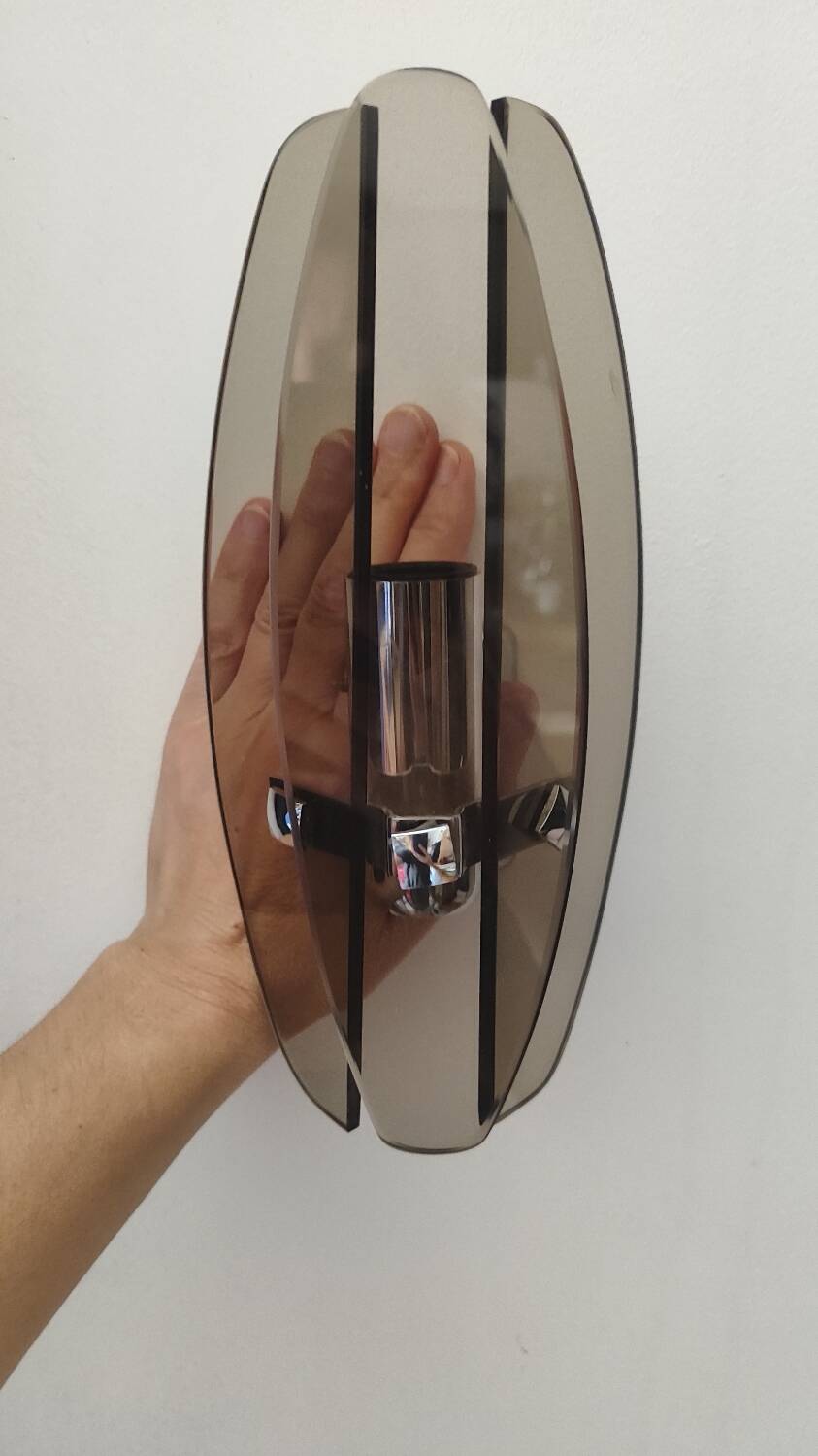 Two vintage smoked glass wall lights