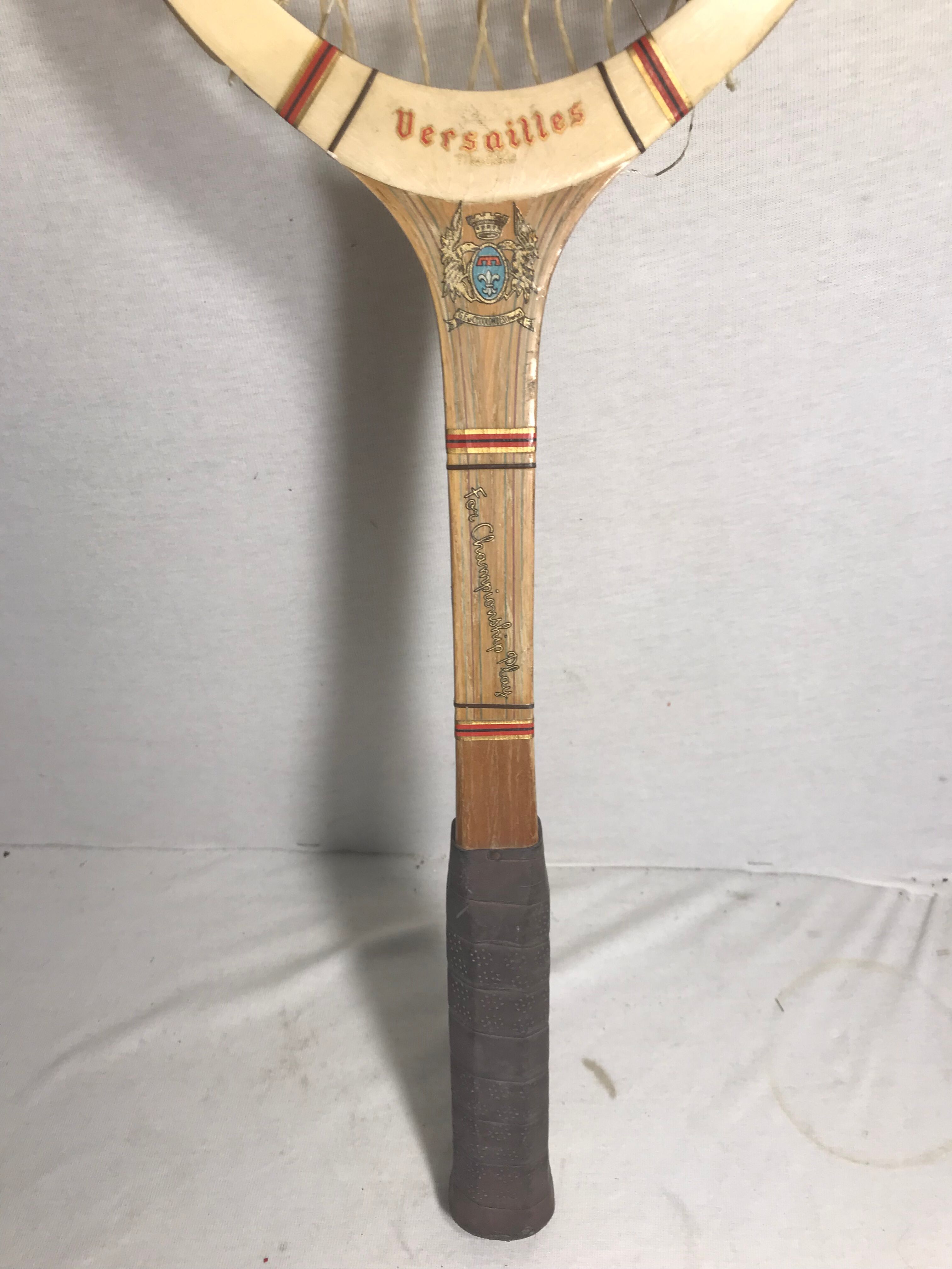 Old tennis racket J. Gauthier versailles wood + leather + protection wood